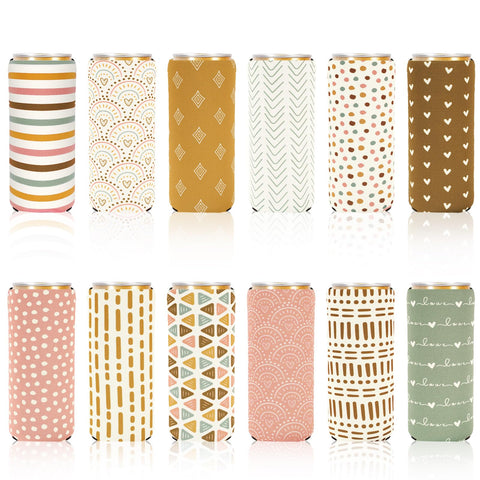 Whaline slim beer can sleeve with boho designs protects hands and keeps beverages cold.