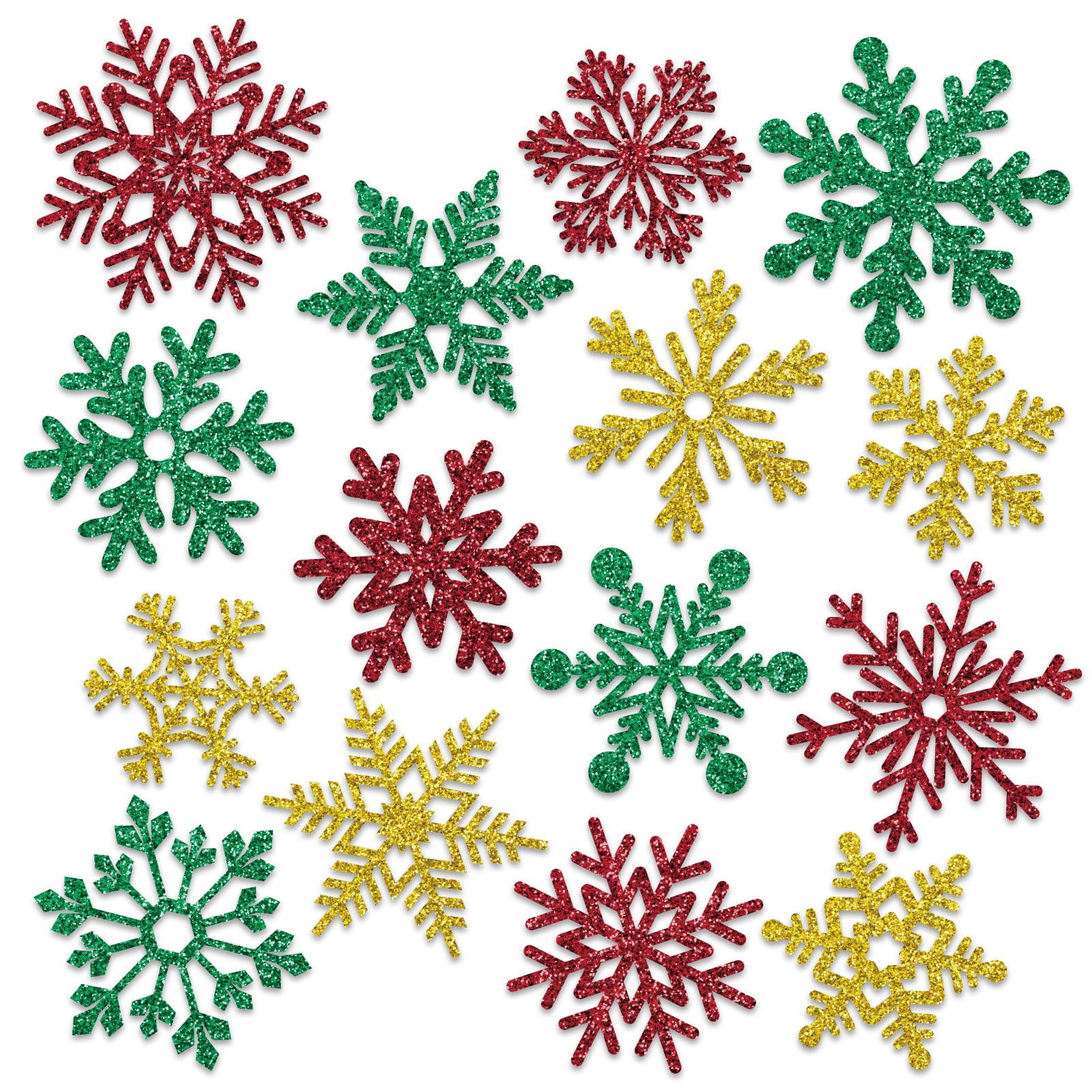 Whaline snowflake magnets in red-green-gold decorate the fridge