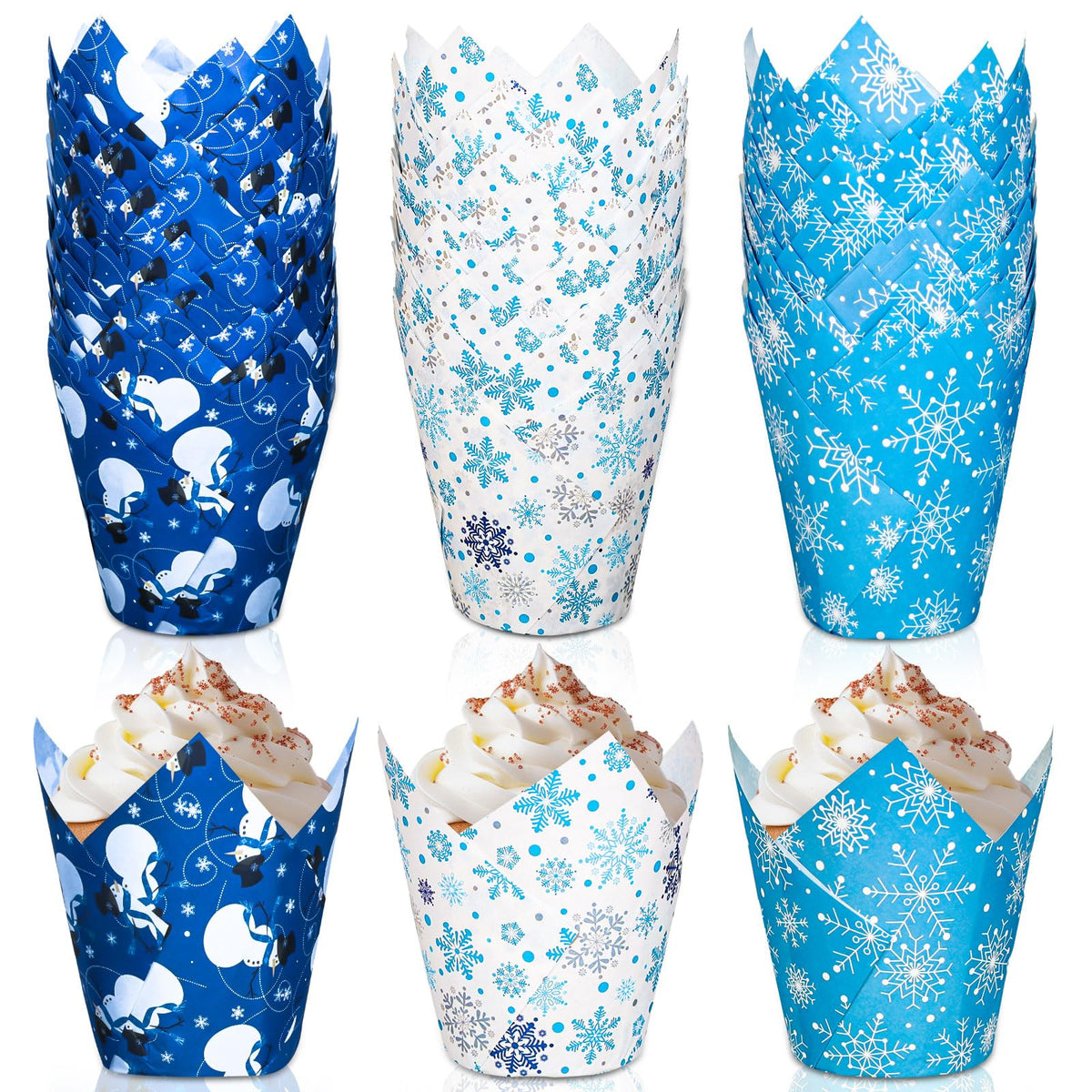 Whaline winter snowflake tulip cupcake liners for festive presentation