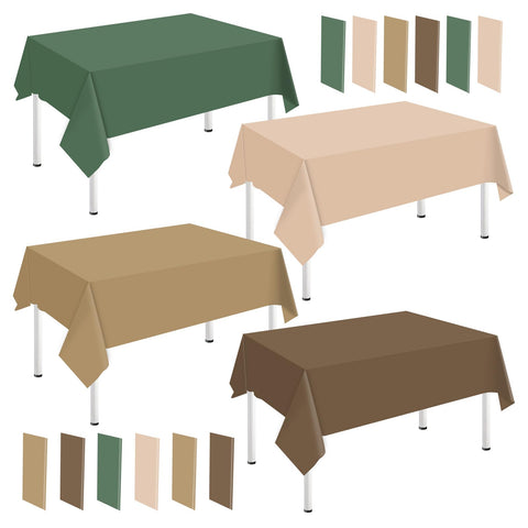 Whaline woodland tablecloth in green and brown covering a long forest-themed table