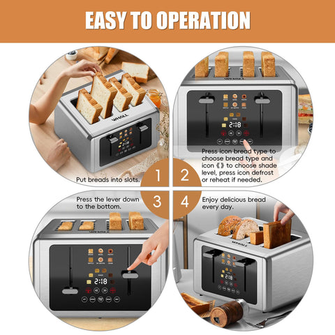 Whall toaster highlights auto shut-off and memory function for safe, convenient use.