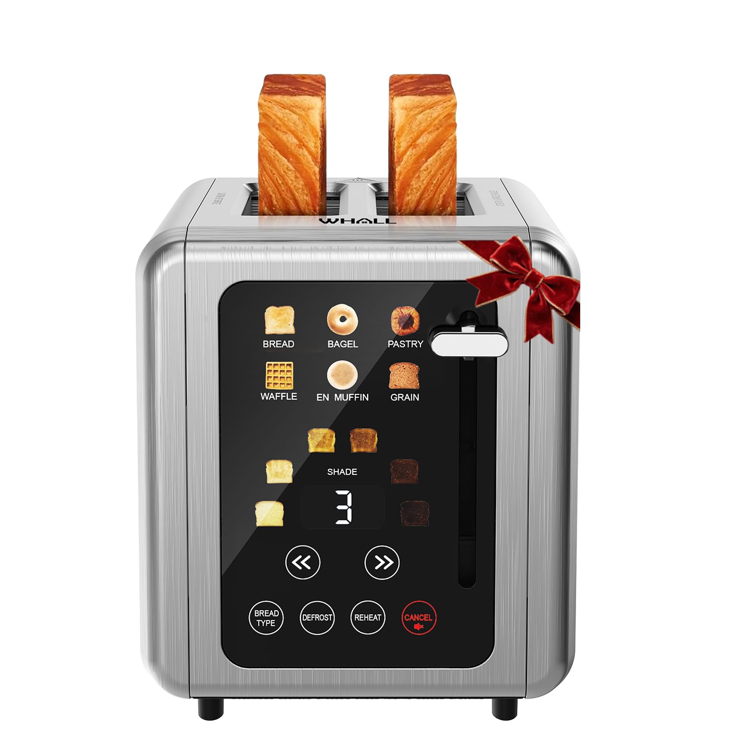Whall 2-slice toaster in silver front view with modern controls for quick mornings