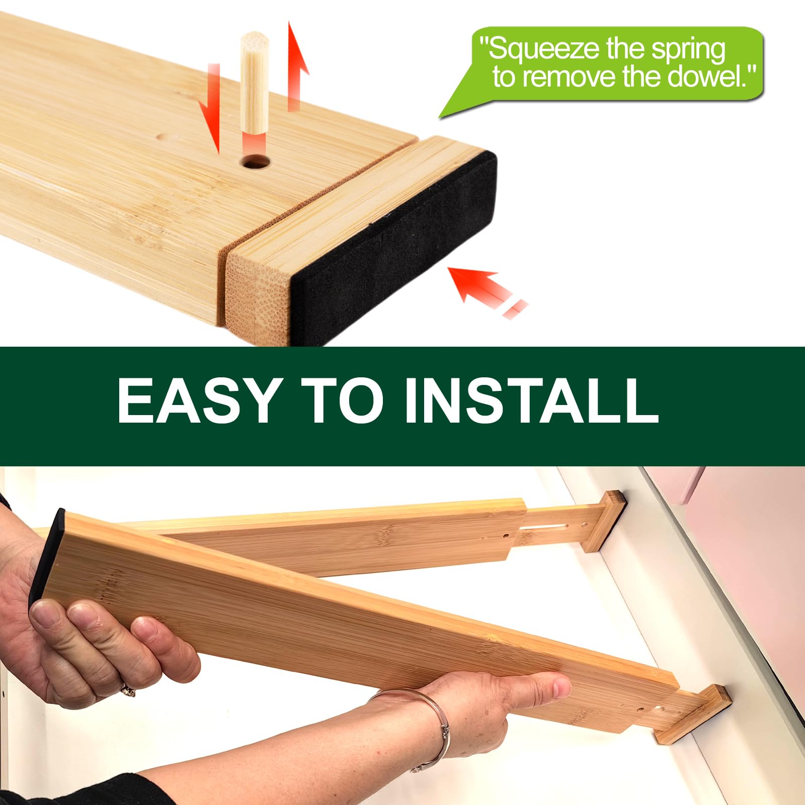 WHAMZ33 W bamboo drawer divider with non-slip pads protects drawers.