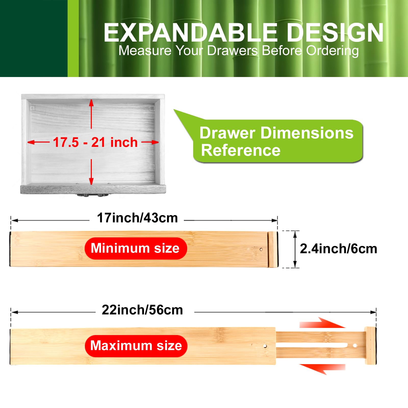 WHAMZ33 W expandable bamboo utensil organizer helps maximize kitchen storage.