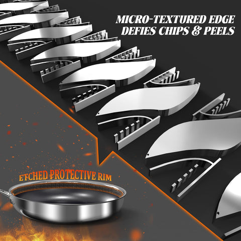 WhatsClad 3-ply stainless steel core cross-section highlights robust, warp-resistant construction.