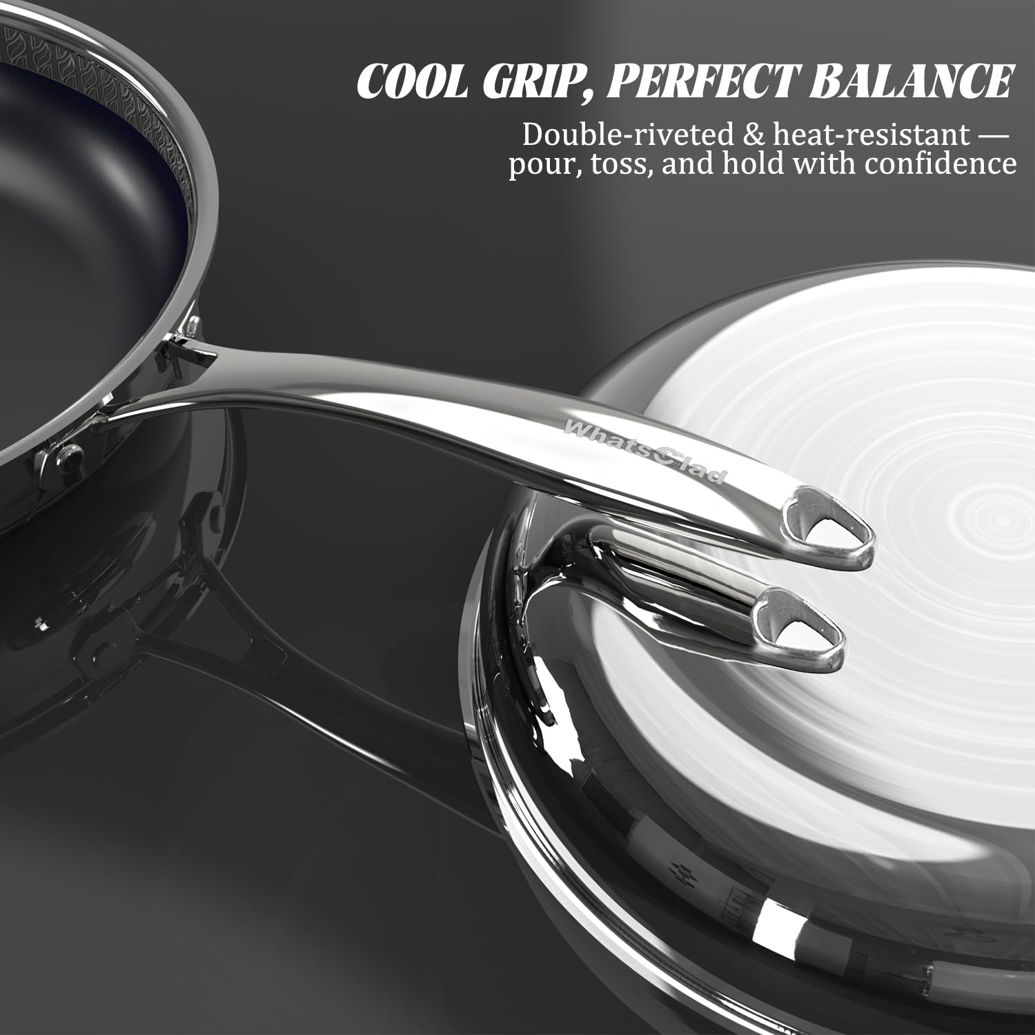 WhatsClad all-stove ready base ensures quick heat on induction and other stoves.