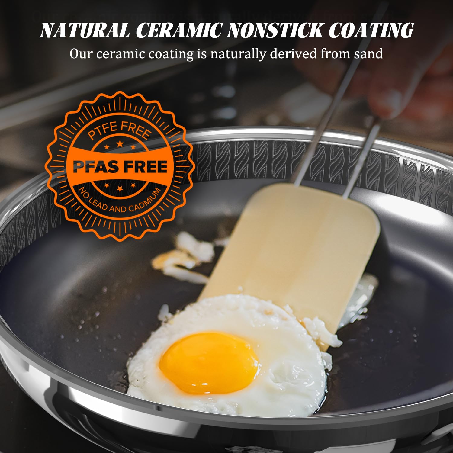 WhatsClad durashield etched rim protects edges against chips during cooking and handling.