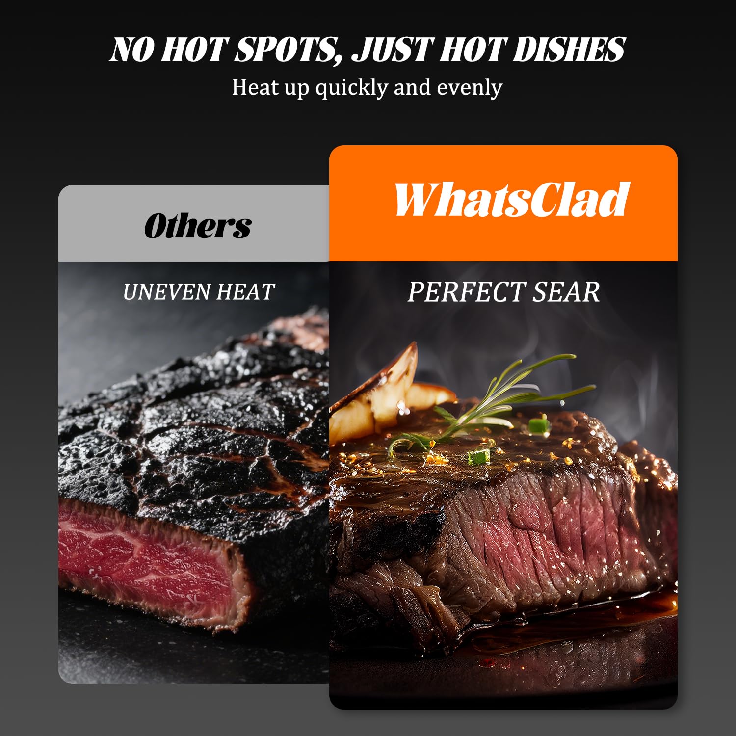 WhatsClad fully clad construction preserves heat for consistent cooking results.
