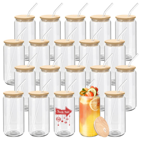 WHEATHUSK 20-pack glass cups with bamboo lids for versatile entertaining