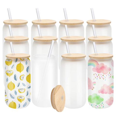 WHEATHUSK 16oz sublimation glass tumbler with frosted finish, ideal for personalized designs.