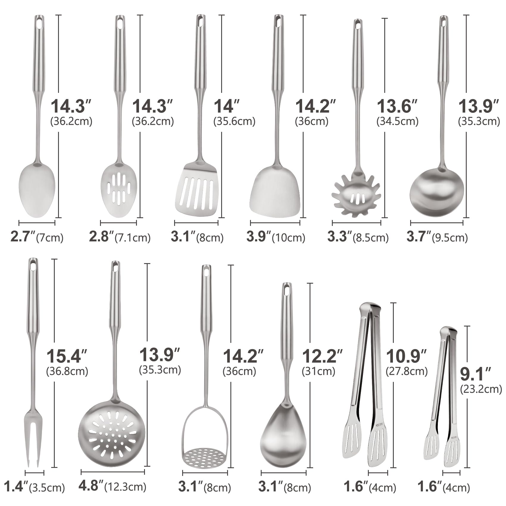 WHIFUTENS 12-piece metal kitchen tools ideal for frying, stirring, and serving