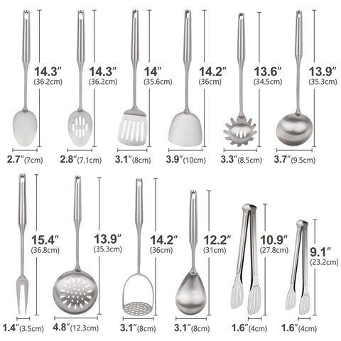 WHIFUTENS 12-piece metal kitchen tools ideal for frying, stirring, and serving