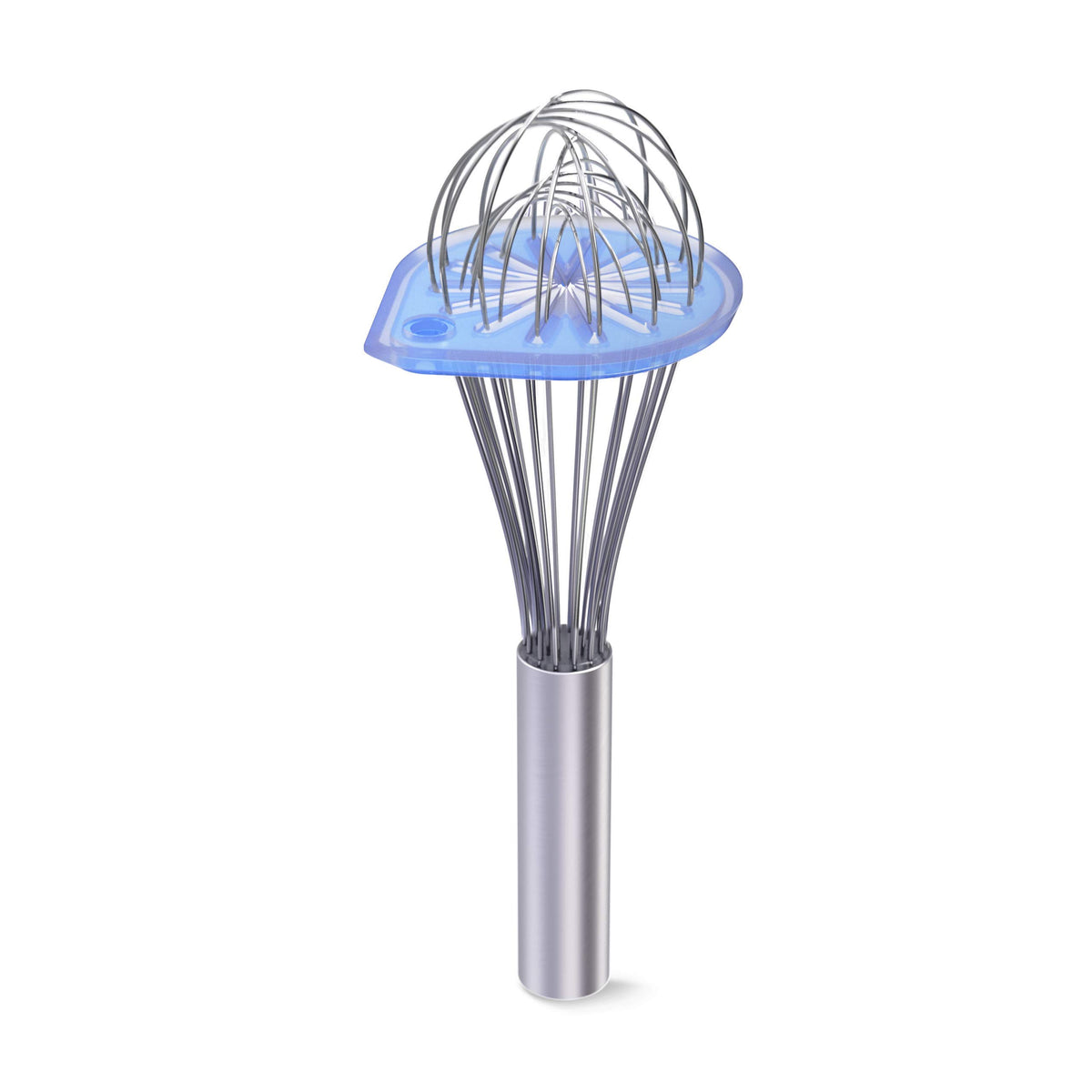 Whisk Wiper on counter in glass blue catching drips