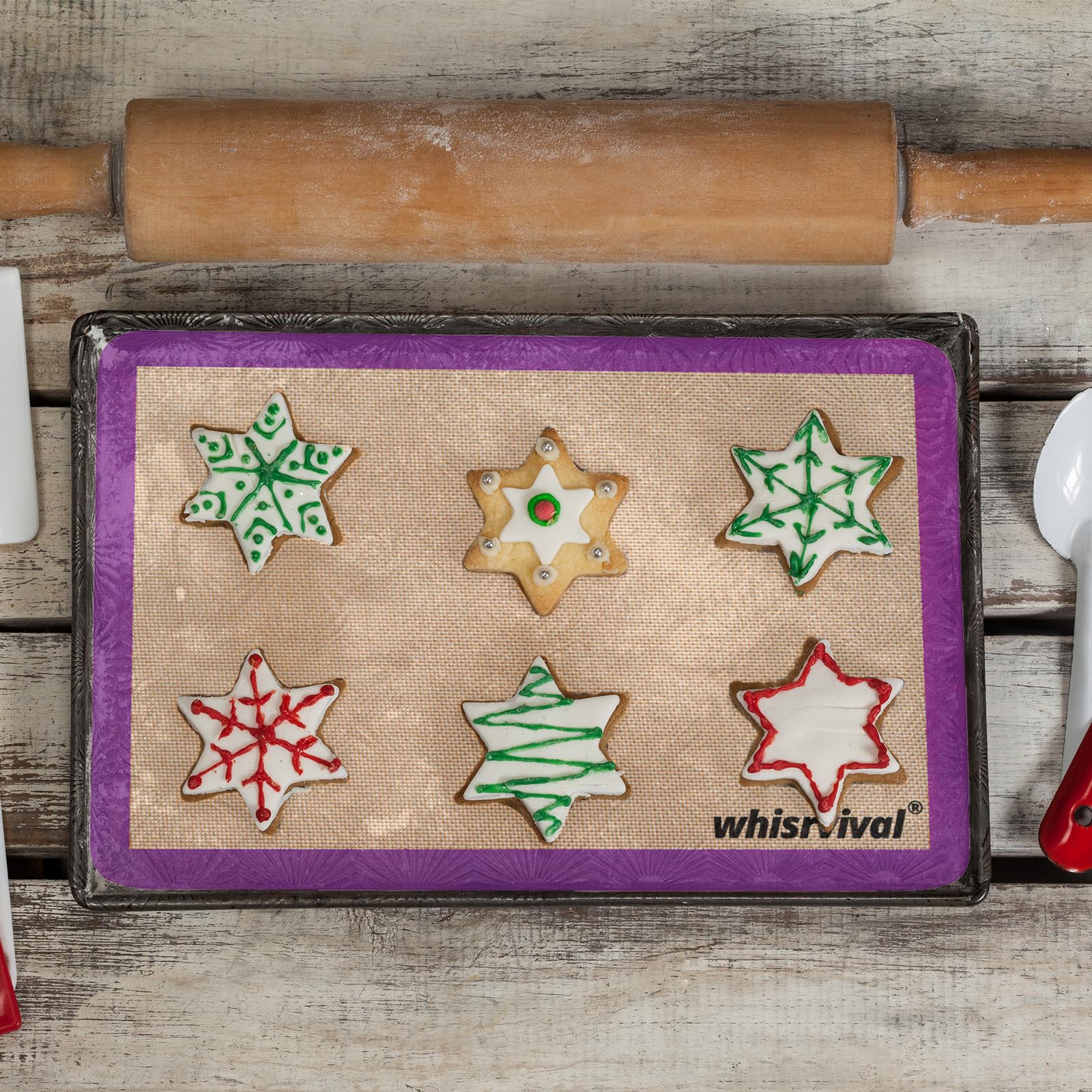 Whisrvival easy-cleanup baking mats: dishwasher safe and quick rinsing.