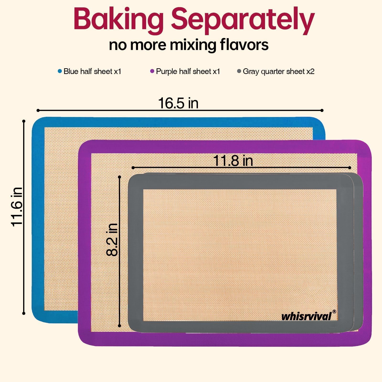 Whisrvival half-size grey baking mat helps keep flavors separate.