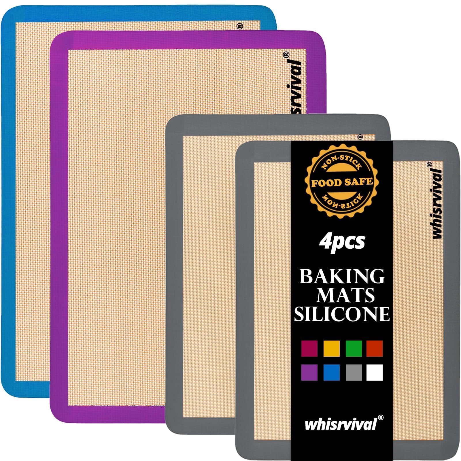Whisrvival half-size purple baking mat for easy non-stick release on cookies.