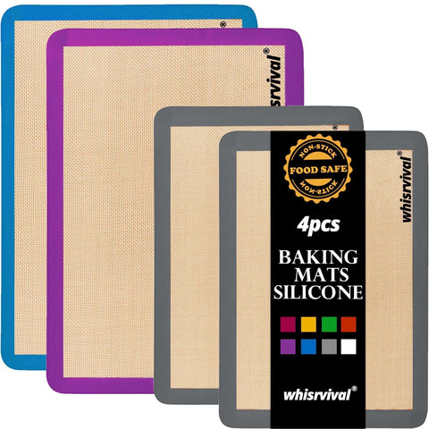 Whisrvival half-size purple baking mat for easy non-stick release on cookies.