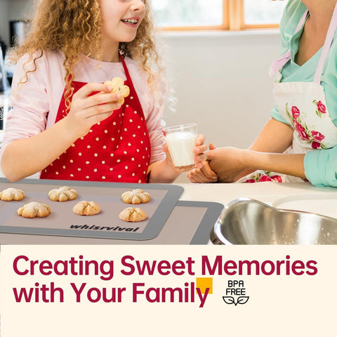 Whisrvival quarter-size grey baking mat fits small trays with easy cleanup.