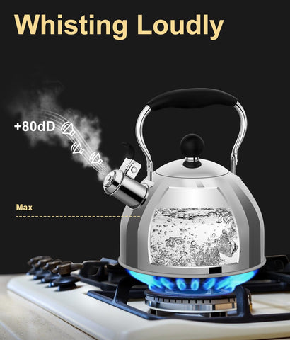 Whistling Tea Kettle handle provides safe grip for comfortable pouring from any stovetop.