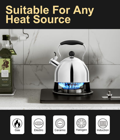 Whistling Tea Kettle compact size is ideal for small kitchens or camping adventures.