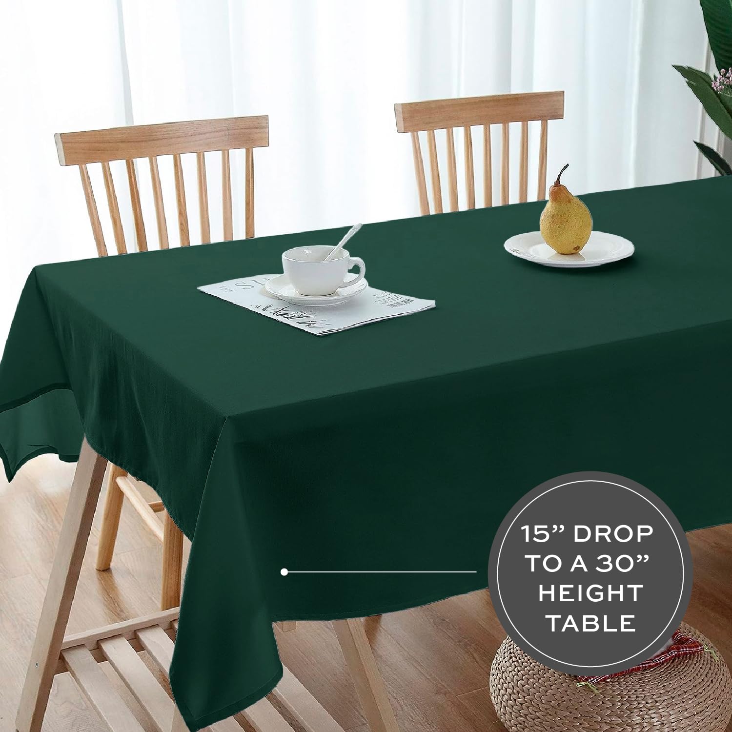 White Classic easy-clean tablecloth; wipe spills and machine wash.