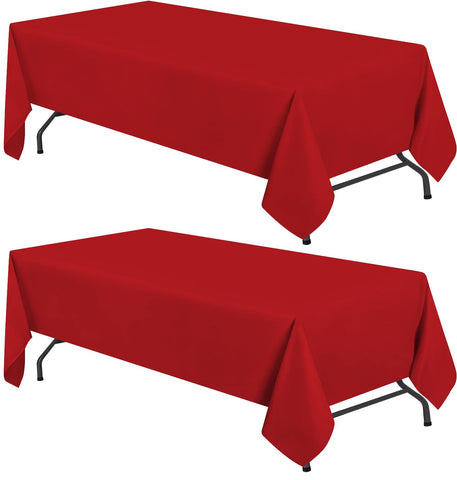 White Classic Wealuxe red tablecloth 60x102 rectangular for a polished dining setup.