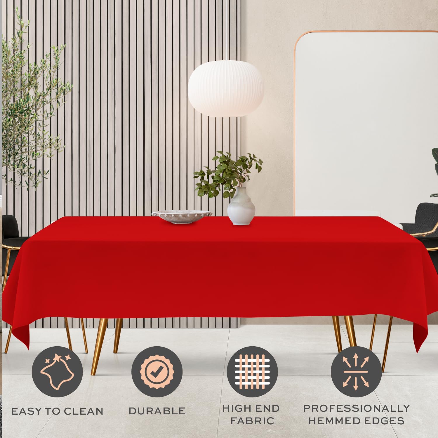 White Classic Wealuxe red tablecloth close-up showing wrinkle-free finish.