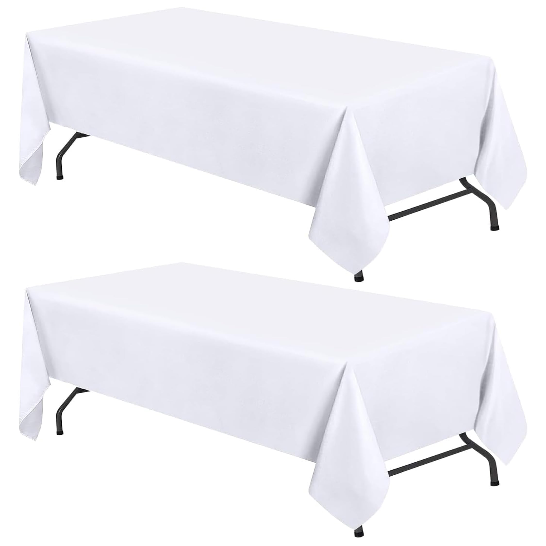 White Classic WEALUXE 8ft rectangle tablecloth flatlay enhances event aesthetics.