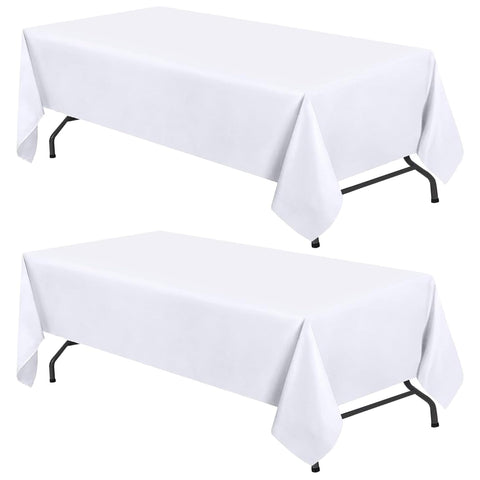 White Classic WEALUXE 8ft rectangle tablecloth flatlay enhances event aesthetics.