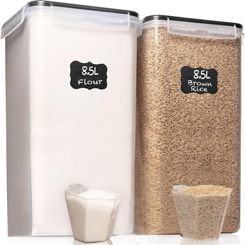 White Feather Supplies 8.5L airtight container front view with clear contents.