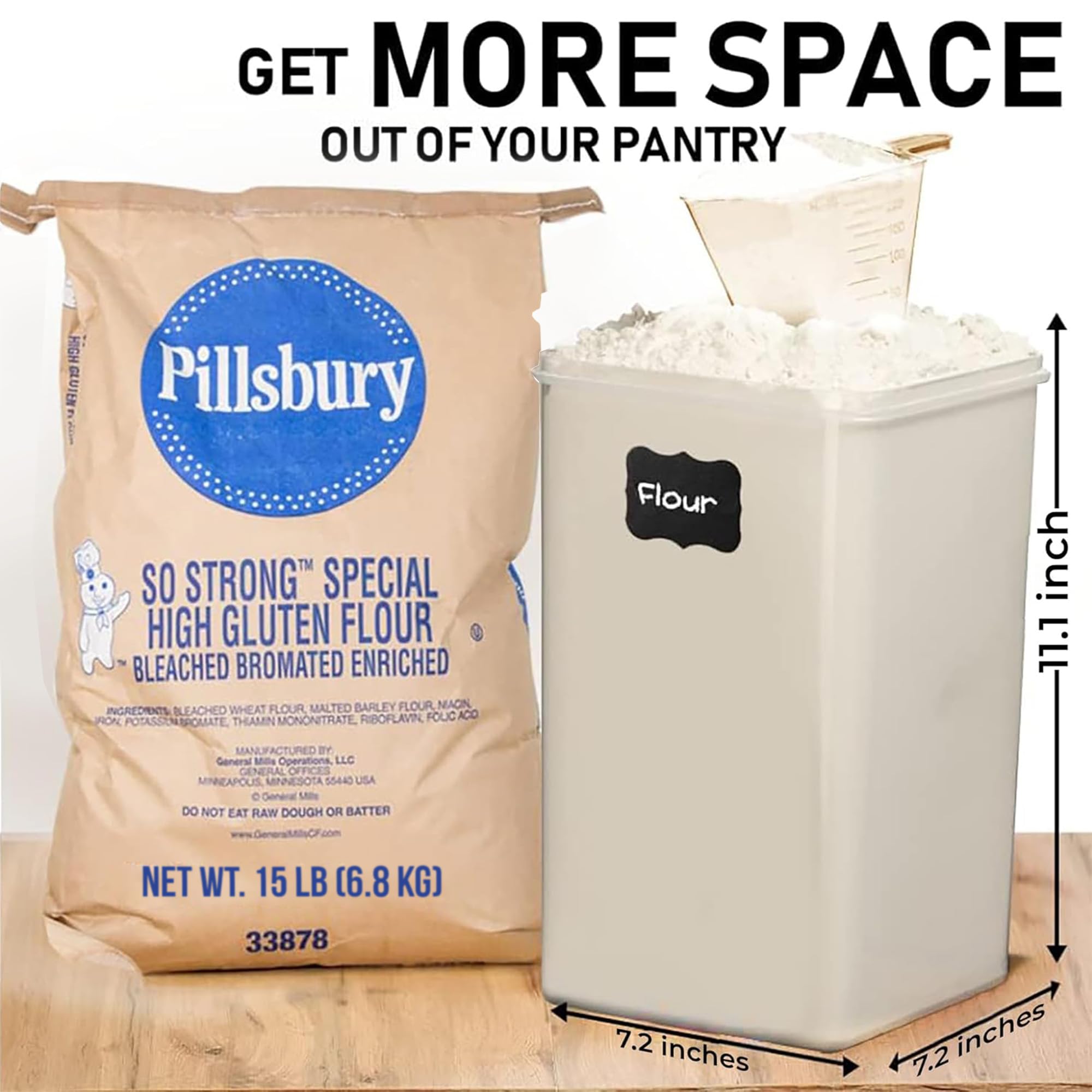 White Feather Supplies BPA-free plastic storage ideal for flour, sugar, and rice.