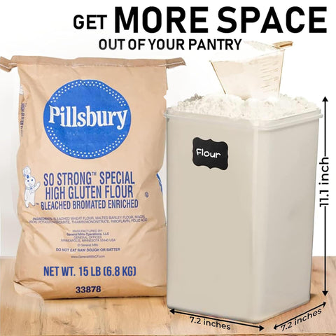 White Feather Supplies BPA-free plastic storage ideal for flour, sugar, and rice.