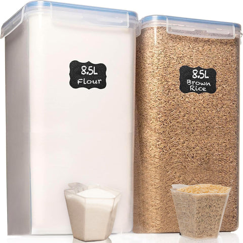 White Feather Supplies flour storage 2pc with airtight lids keeps bulk flour fresh.