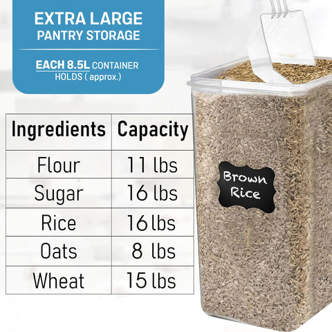 White Feather Supplies flour storage in airtight 8.5L container.