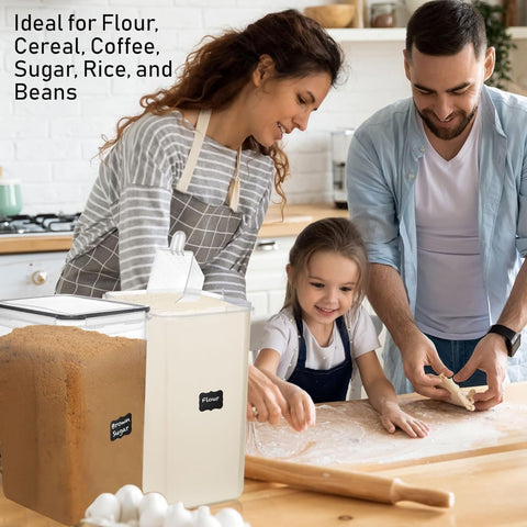 White Feather Supplies rice storage in airtight container.