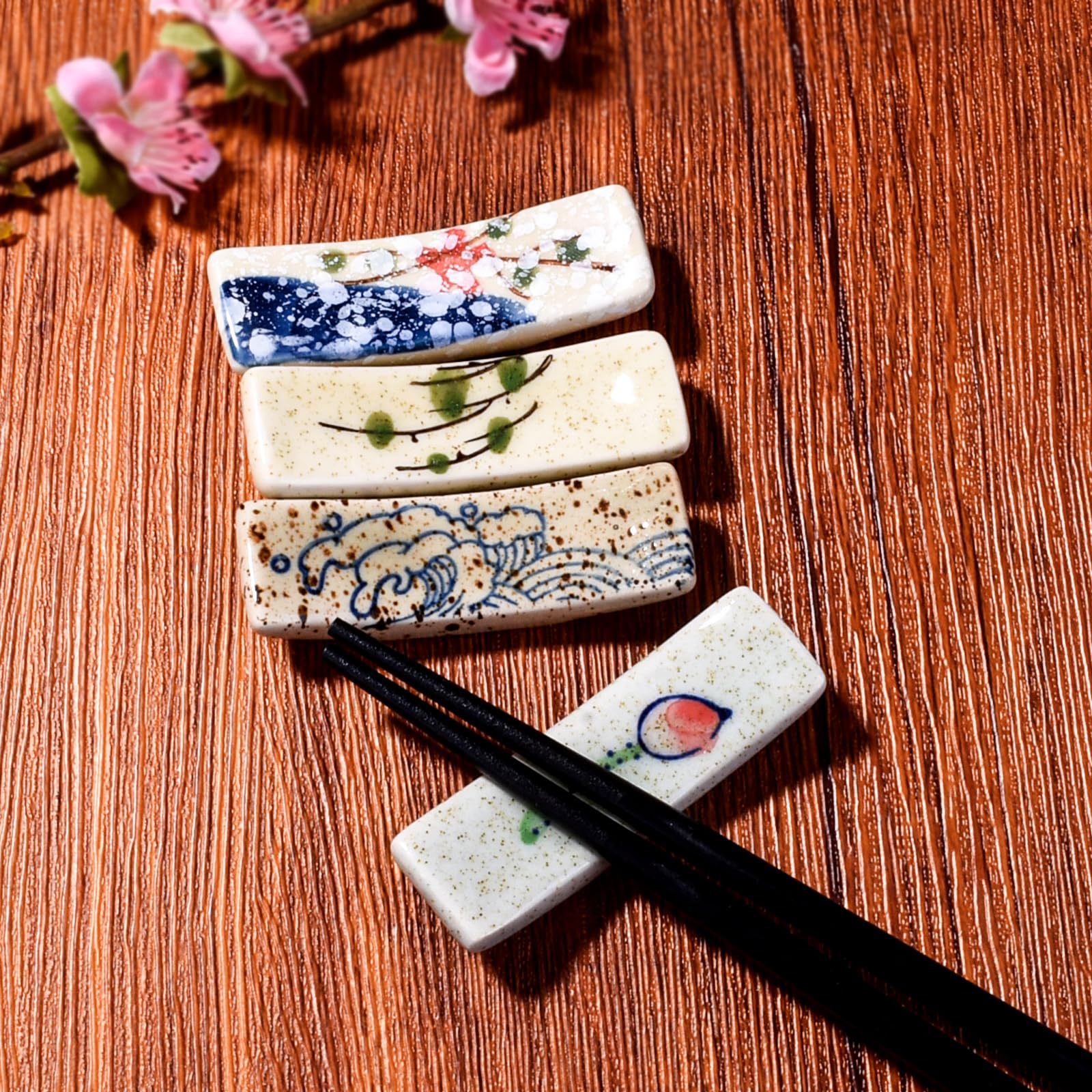 Whitenesser four-piece ceramic chopstick rests shown as table decoration