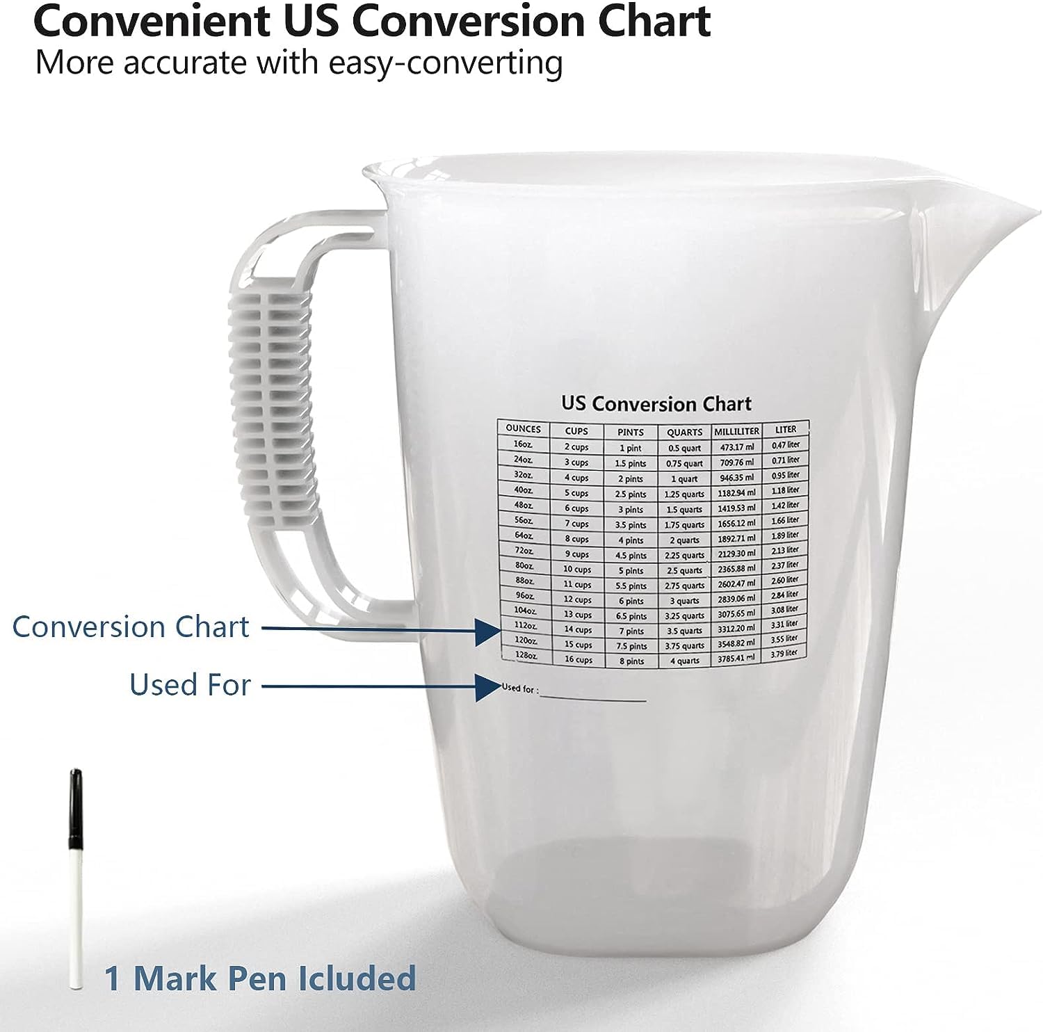 WhiteRhino 1-gallon pitcher handle design enables easy, spill-free measuring.