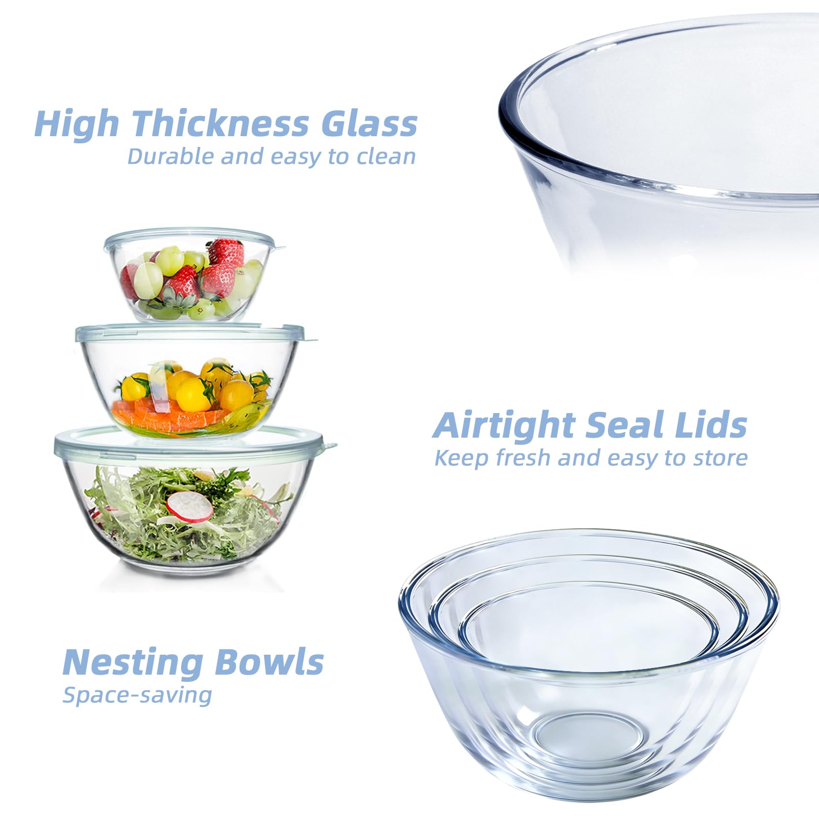 WhiteRhino glass mixing bowls 1.1qt with lid for leftovers and small portions.