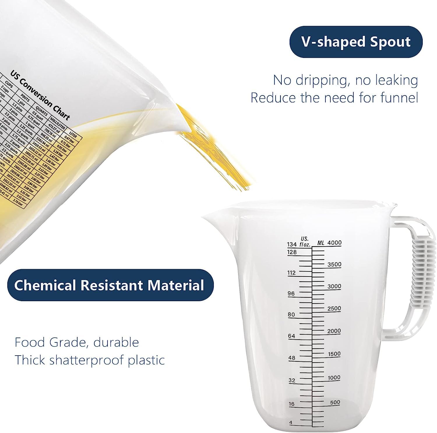 WhiteRhino embossed measurements are easy to read and support accurate mixing.