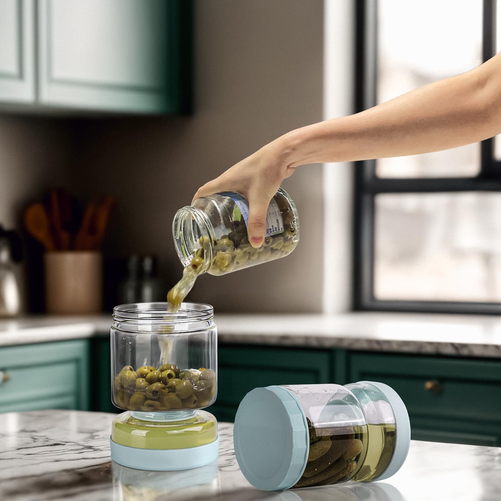 Two-compartment design keeps liquids separate from solids during brining