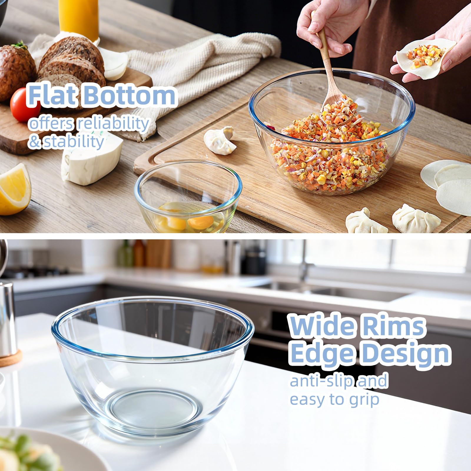 WhiteRhino wide-mouth clear glass makes mixing and pouring effortless.