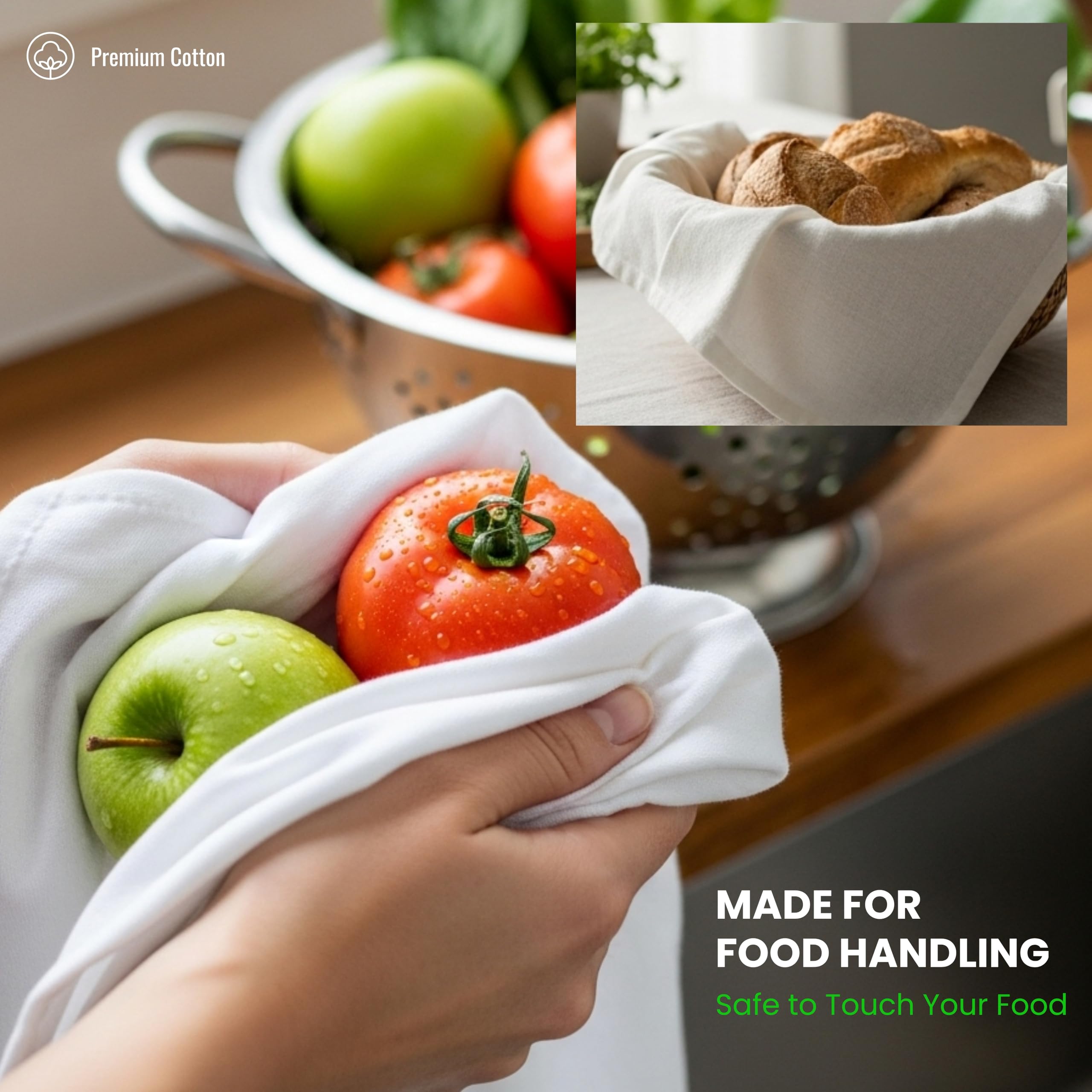 Whitewrap cotton dishcloths great for drying hands, dishes, and food prep surfaces.