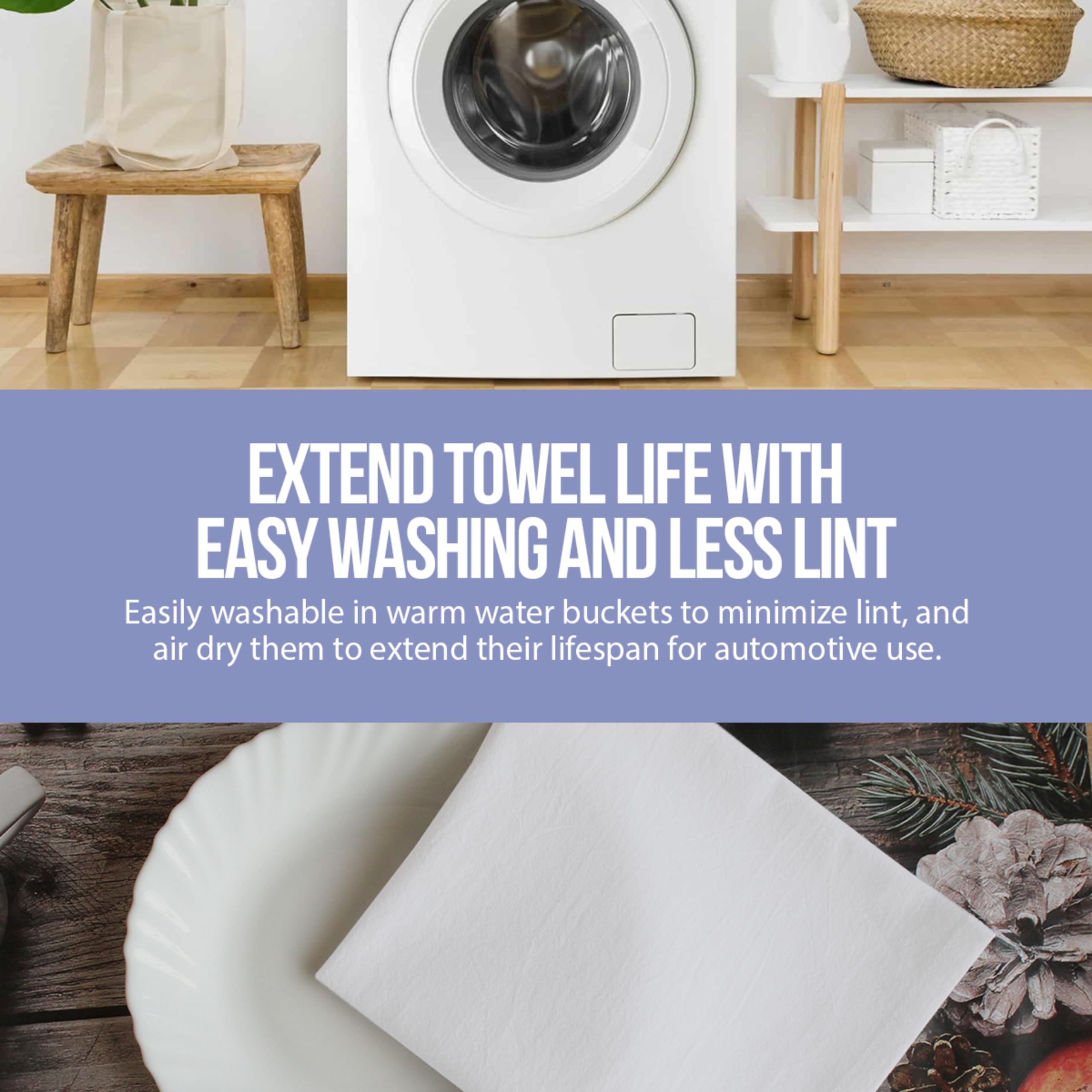 Whitewrap machine-washable dish cloths soften with washing for lasting performance.