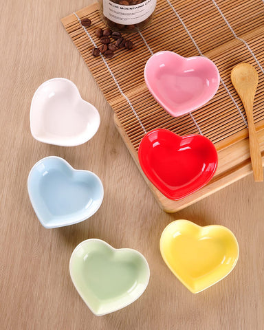 WHJY pink-glazed heart bowls enhance presentation of sauces and small bites