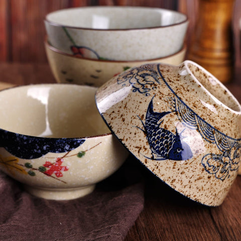 WHJY retro Chinese Japanese style ceramic bowls on a dining table