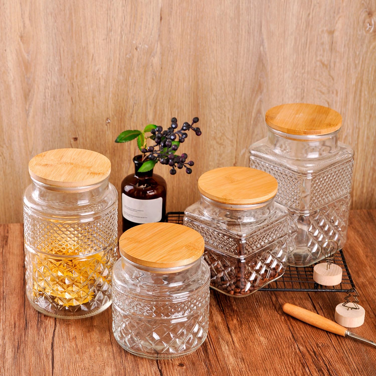 WHJY square canister on counter showing easy-to-clean wide opening.