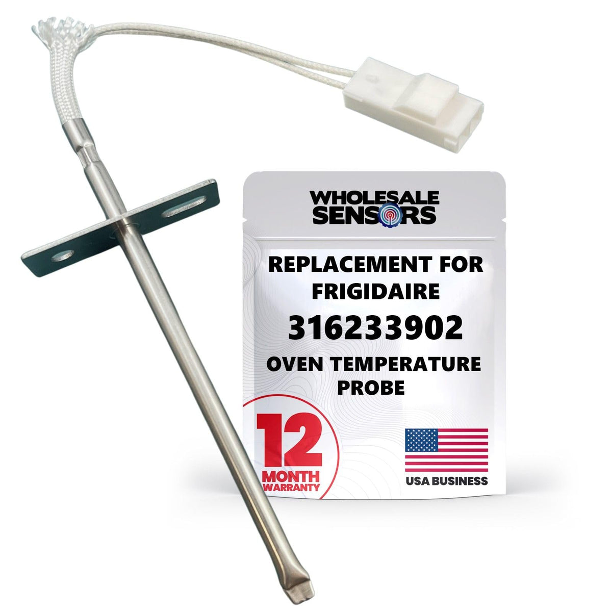 Wholesale Sensors Frigidaire 316233902 probe front view highlights precise temperature sensing.