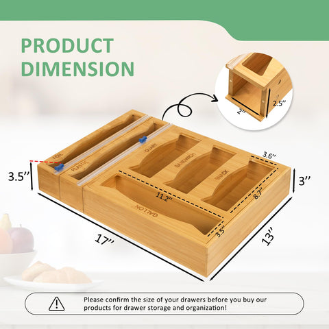 WHOMASS bamboo drawer organizer quart bag slot keeps pantry bags neatly arranged