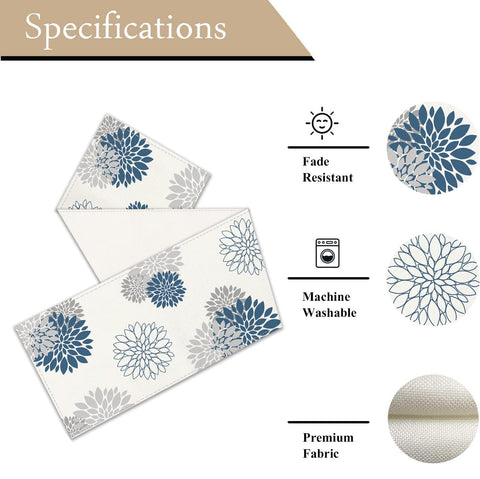 WHOMEAF blue-gray table runner detail highlighting color and print quality.