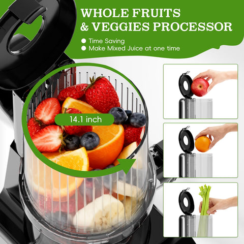 Whuto cold press juicer upgraded spiral auger for higher juice yield.